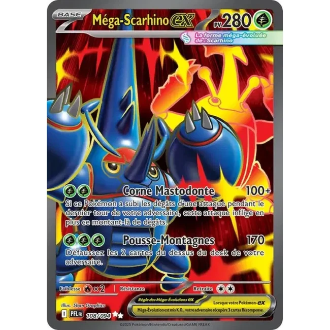 Carte Pokémon Méga-Scarhino ex 108/94 - ME02 Flammes Fantasmagoriques Carte Pokémon Méga-Scarhino ex 108/94 - ME02 Flammes Fantasmagoriques