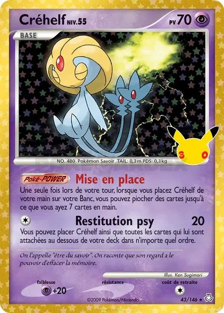 Créhelf 43/146 – Pokémon 30e Anniversaire FR Recto de la carte Pokémon Créhelf 43/146, 30e Anniversaire, en français – réédition Collection Classique