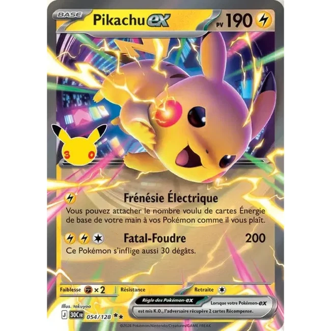 Carte Pokémon Pikachu ex 054/128 – 30e Anniversaire FR