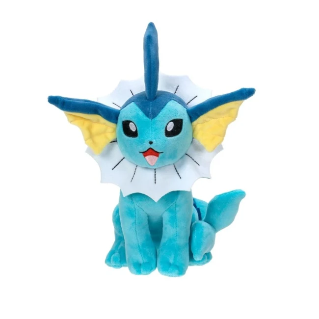 Peluche Pokémon - Peluche Aquali 20cm Peluche Pokémon Aquali officielle assise, avec un pelage bleu, une collerette blanche en éventail, des oreilles jaunes et un regard expressif.