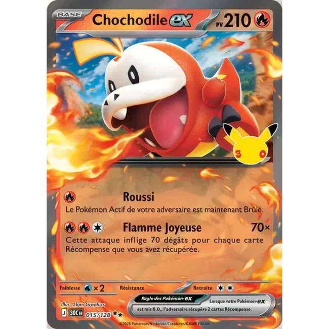 Carte Pokémon Chochodile ex 015/128 – 30e Anniversaire FR