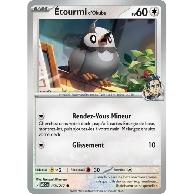 Carte Pokémon Étourmi d'Okuba 168/217 - ME02.5 Héros Transcendants