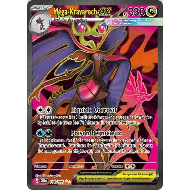 Carte Pokémon Méga-Kravarech ex 104/086 - ME04 Chaos Ascendant