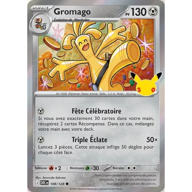Carte Pokémon Gromago 108/128 – 30e Anniversaire FR