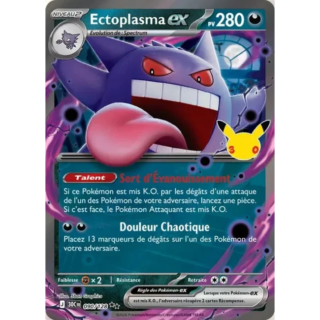 Carte Pokémon Ectoplasma ex 090/128 – 30e Anniversaire FR