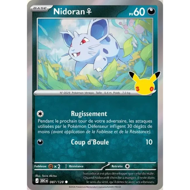 Carte Pokémon Nidoran♀ 087/128 – 30e Anniversaire FR