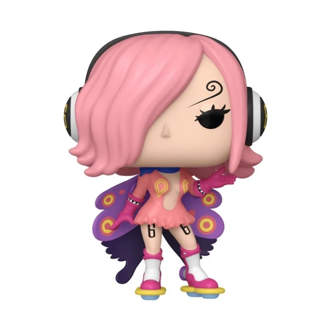 ONE PIECE - POP N°1741 - Reiju "Funkon Convention" Figurine Funko Pop! de Reiju de One Piece, avec cheveux roses, ailes violettes et tenue rose vif.