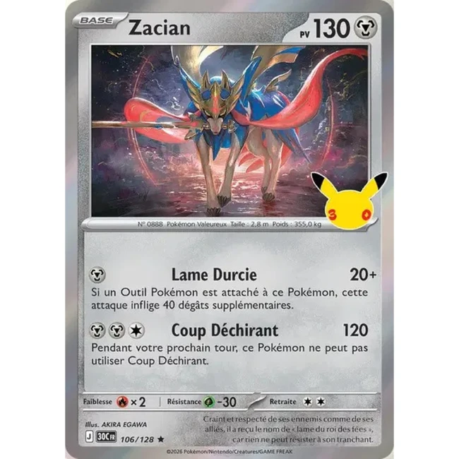 Carte Pokémon Zacian 106/128 – 30e Anniversaire FR