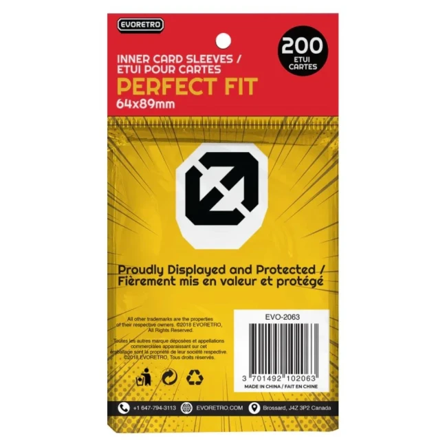 EVORETRO - 200 Pochettes/sleeves 64x89mm Étuis Perfect Fit 64x89mm - 200 unités : Protégez vos cartes avec style et sécurité grâce à ces pochettes adaptées et résistantes, idéales pour les collectionneurs exigeants.