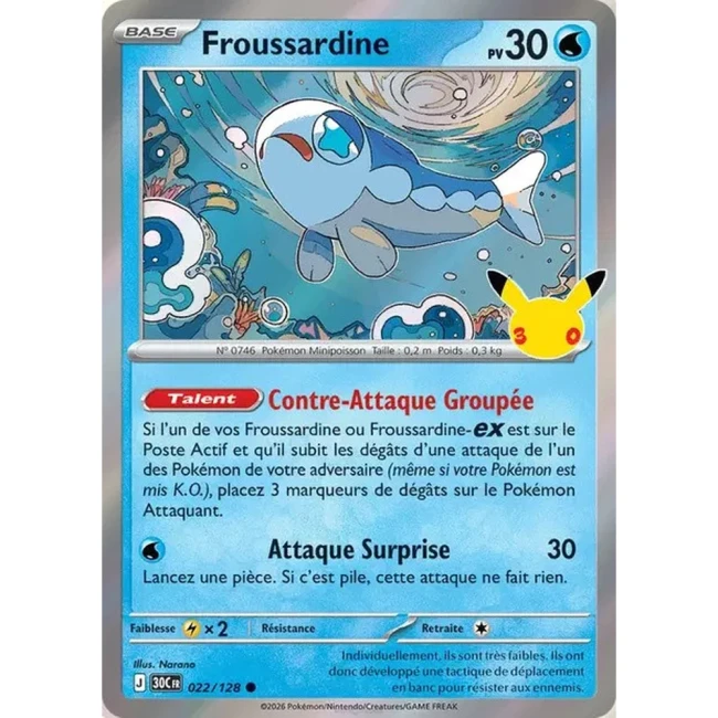 Carte Pokémon Froussardine 022/128 – 30e Anniversaire FR