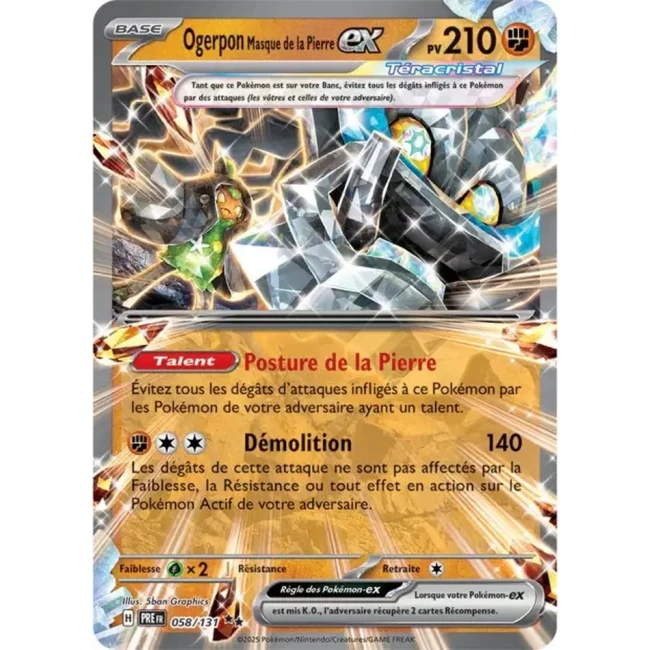 Carte Pokémon Ogerpon Masque de la Pierre ex 58/131 - EV8.5 Evolutions Prismatiques