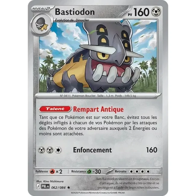 Carte Pokémon Bastiodon 62/084 - ME05 Nuit Noire