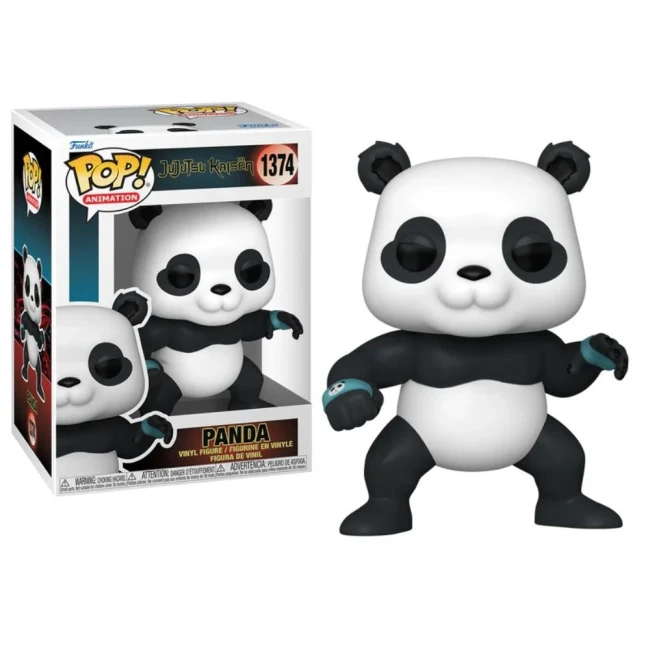 Figurine Funko Pop! de Panda de l'anime Jujutsu Kaisen, numéro 1374, en vinyle, montrée avec son emballage d'origine et en vue détaillée, affichant sa posture de combat caractéristique.