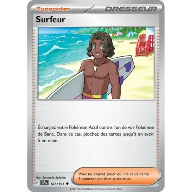Carte Pokémon Surfeur 187/191 - EV8 Étincelles Déferlantes Carte Pokémon Surfeur 187/191 - EV8 Étincelles Déferlantes