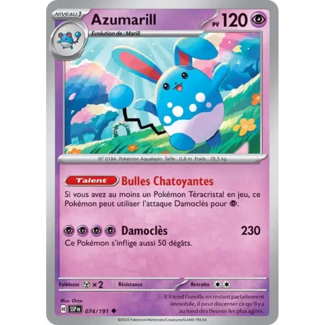 Carte Pokémon Azumarill 74/191 - EV8 Étincelles Déferlantes