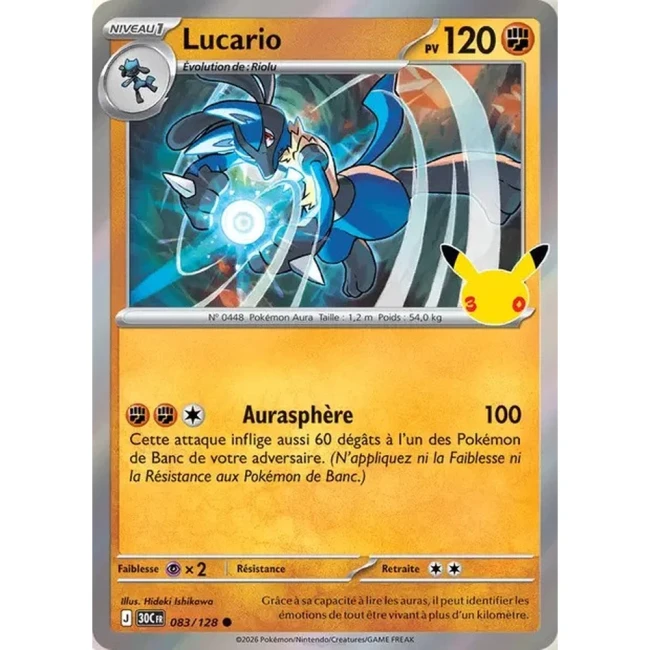 Carte Pokémon Lucario 083/128 – 30e Anniversaire FR