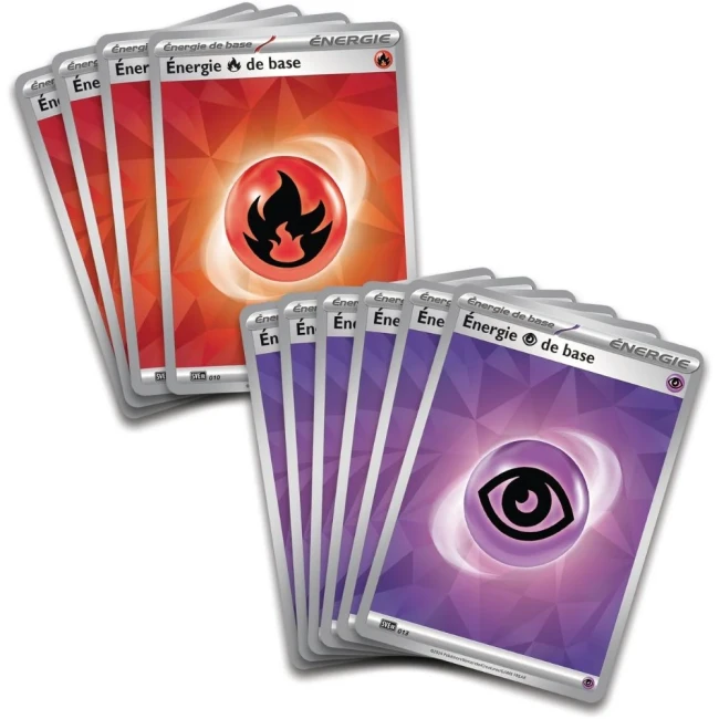 Pokémon JCC : Deck Combat de Ligue Lanssorien-ex - FR Cartes énergie incluses dans le Deck Combat de Ligue Lanssorien-ex, avec des énergies Feu et Psy pour renforcer le deck en combat.