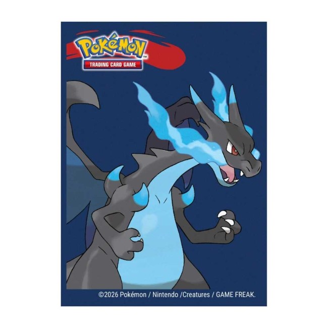 Pochettes officielles Pokémon JCC – Méga-Dracaufeu X en gros plan Illustration complète de Méga-Dracaufeu X sur une pochette Pokémon Ultra Pro