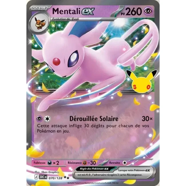 Carte Pokémon Mentali ex 070/128 – 30e Anniversaire FR