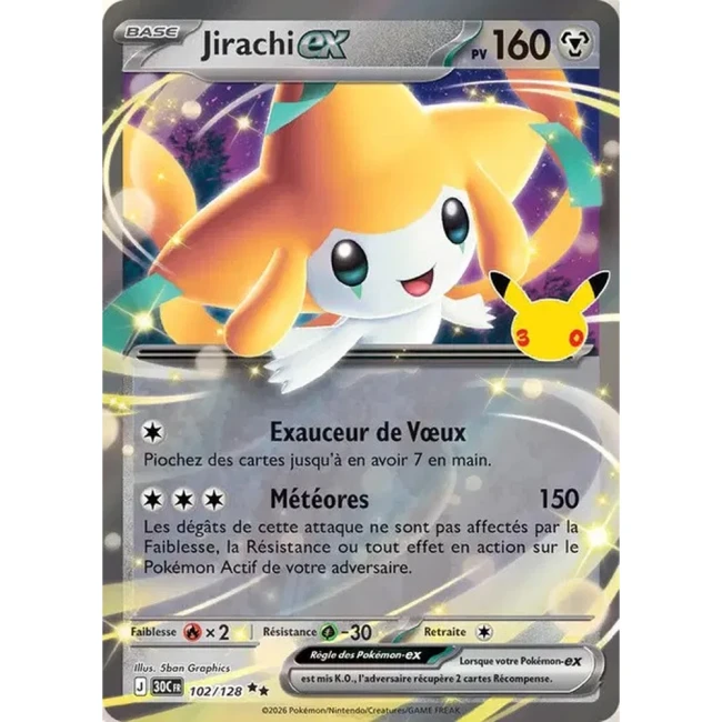 Carte Pokémon Jirachi ex 102/128 – 30e Anniversaire FR