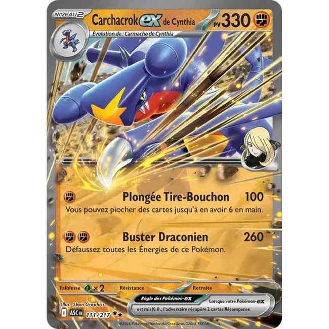 Carte Pokémon Carchacrok ex de Cynthia 111/217 -  ME02.5  Héros Transcendants