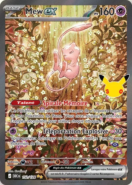 Recto de la carte Pokémon Mew ex 152/128, 30e Anniversaire, en français