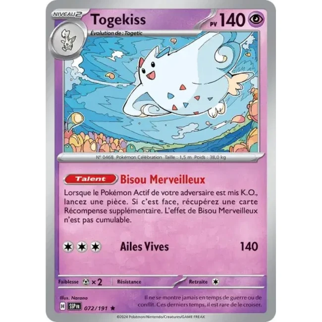 Carte Pokémon Togekiss 72/191 - EV8 Étincelles Déferlantes