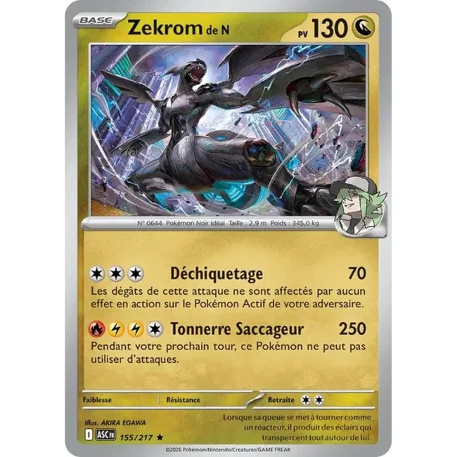 Carte Pokémon Zekrom de N 155/217 - ME02.5 Héros Transcendants