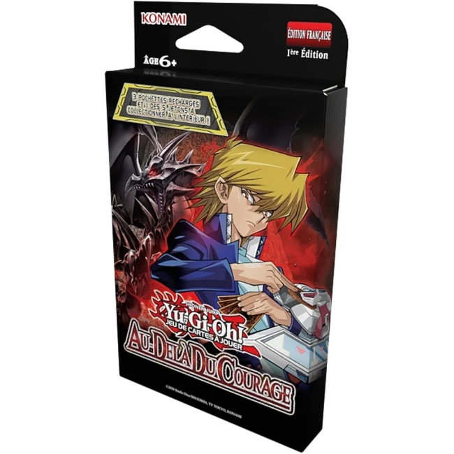 Vue de côté du pack de trois boosters Au-delà du Courage en français