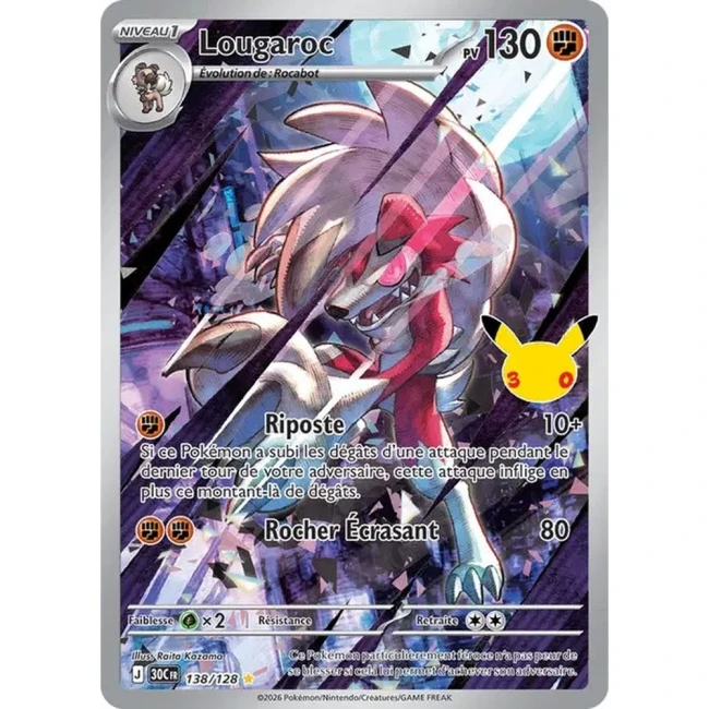 Carte Pokémon Lougaroc 138/128 – 30e Anniversaire FR