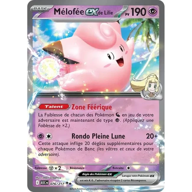 Carte Pokémon Mélofée ex de Lilie 76/217 -  ME02.5  Héros Transcendants