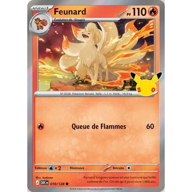Carte Pokémon Feunard 010/128 – 30e Anniversaire FR