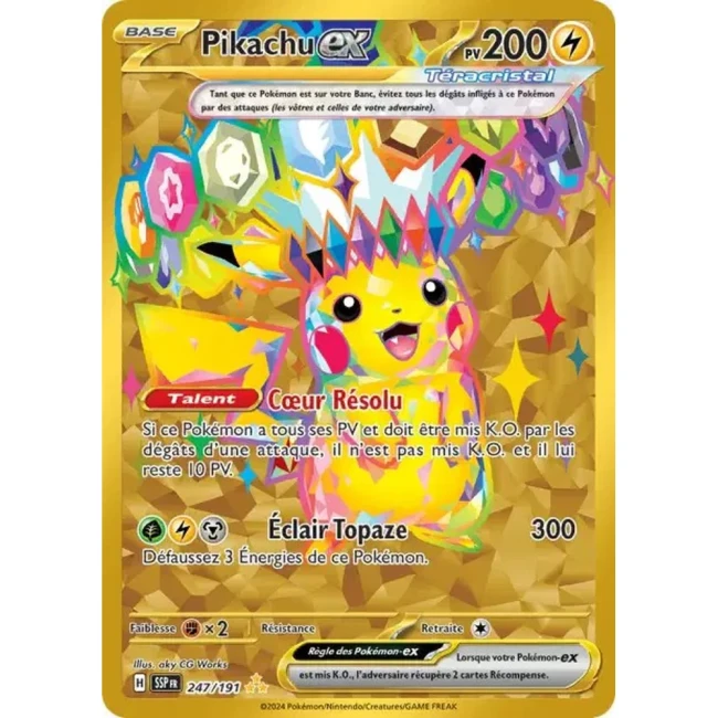 Carte Pokémon Pikachu ex 247/191 - EV8 Étincelles Déferlantes Carte Pokémon Pikachu ex 247/191 - EV8 Étincelles Déferlantes