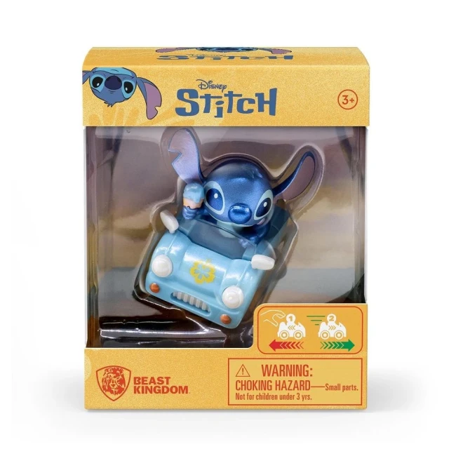 Mini Figurine Disney - Lilo & Stitch - 5cm (4sur7) Figurine Beast Kingdom de Stitch dans une voiture bleue décorée de fleurs, tenant une glace, emballée dans sa boîte Disney Stitch, adaptée aux enfants de 3 ans et plus.