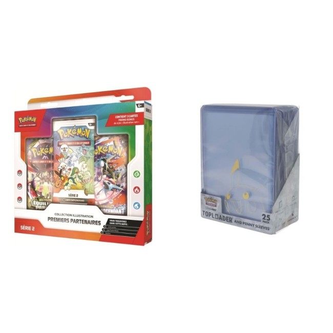 Pack Pokémon JCC Collection Illustration Premiers Partenaires Série 2 FR avec toploaders et sleeves Pikachu Ultra Pro