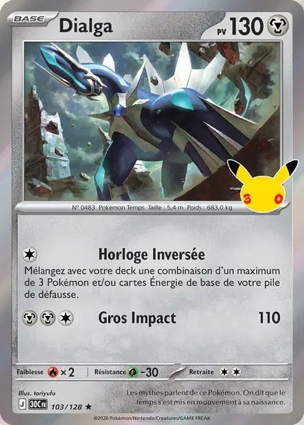 Recto de la carte Pokémon Dialga 103/128, 30e Anniversaire, en français