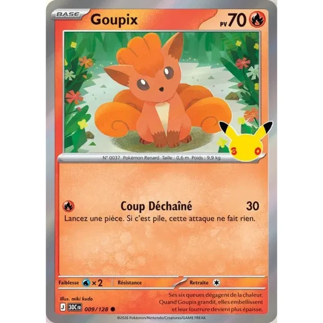 Carte Pokémon Goupix 009/128 – 30e Anniversaire FR