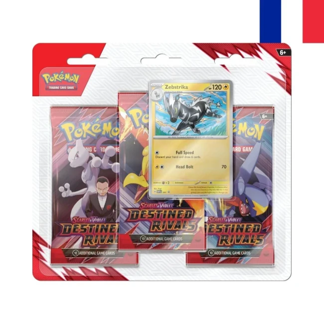 Tripack Pokémon EV10 Rivalités Destinées avec carte promo Fulguris.