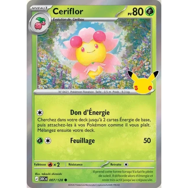Carte Pokémon Ceriflor 007/128 – 30e Anniversaire FR