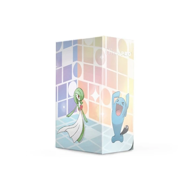 Boîte de rangement Ultra PRO Pokémon au design pastel, illustrée avec Gardevoir et Qulbutoké, idéale pour protéger et stocker des cartes à collectionner avec un style élégant et coloré.