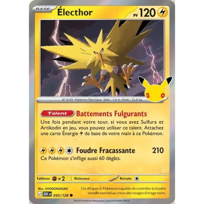 Carte Pokémon Électhor 055/128 – 30e Anniversaire FR