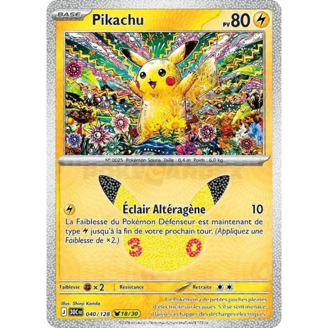 Carte Pokémon Pikachu 040/128 – 30e Anniversaire FR