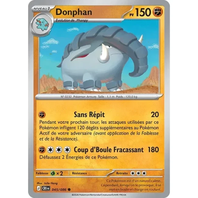 Carte Pokémon Donphan 45/086 - ME04 Chaos Ascendant