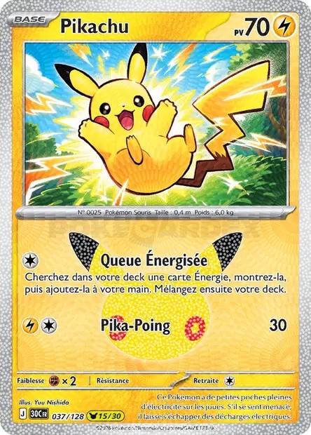 Recto de la carte Pokémon Pikachu 037/128, 30e Anniversaire, en français