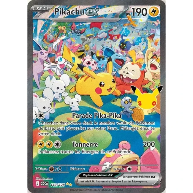 Carte Pokémon Pikachu ex 149/128 – 30e Anniversaire FR