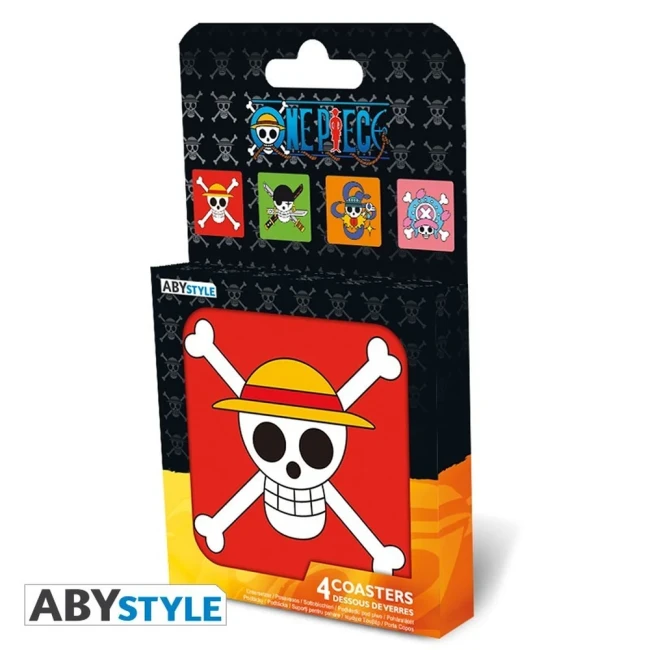 Emballage ABYstyle du set de 4 dessous de verre One Piece Skulls