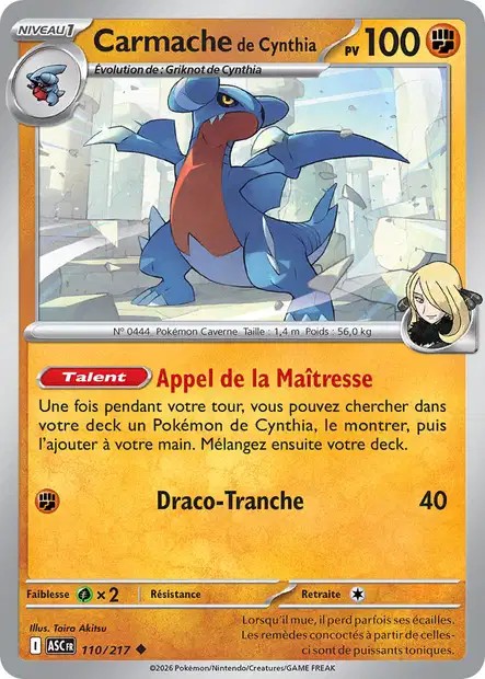 Carte Pokémon Carmache de Cynthia 110/217 - ME02.5 Héros Transcendants