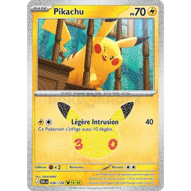 Carte Pokémon Pikachu 036/128 – 30e Anniversaire FR