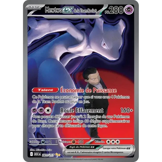 Carte Pokémon Mewtwo ex de la Team Rocket 281/217 - ME02.5  Héros Transcendants