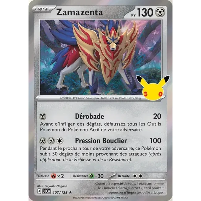 Carte Pokémon Zamazenta 107/128 – 30e Anniversaire FR